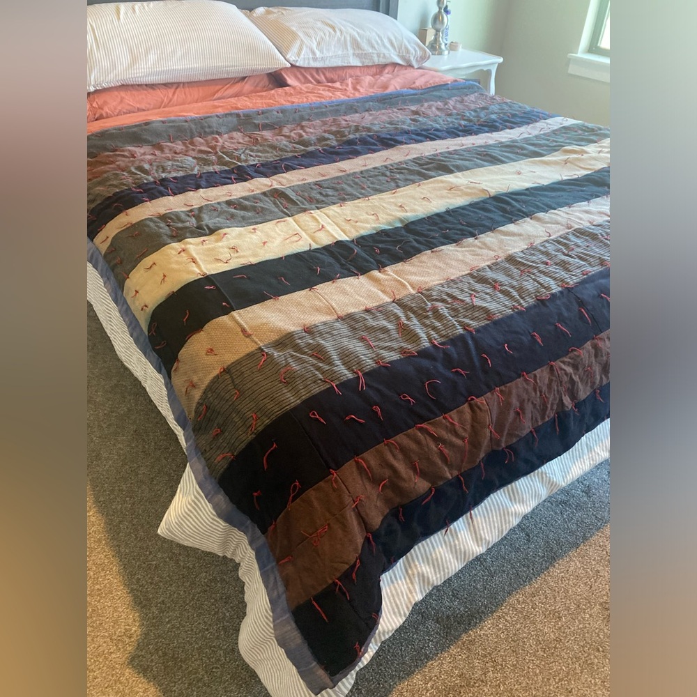Striped Patchwork Quilt - Multicolor 83”/68” Handmade 70’s